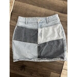 women's WILD FABLE two-tone DENIM SKIRT cotton PATCHWORK mini SIZE 2 0399‎